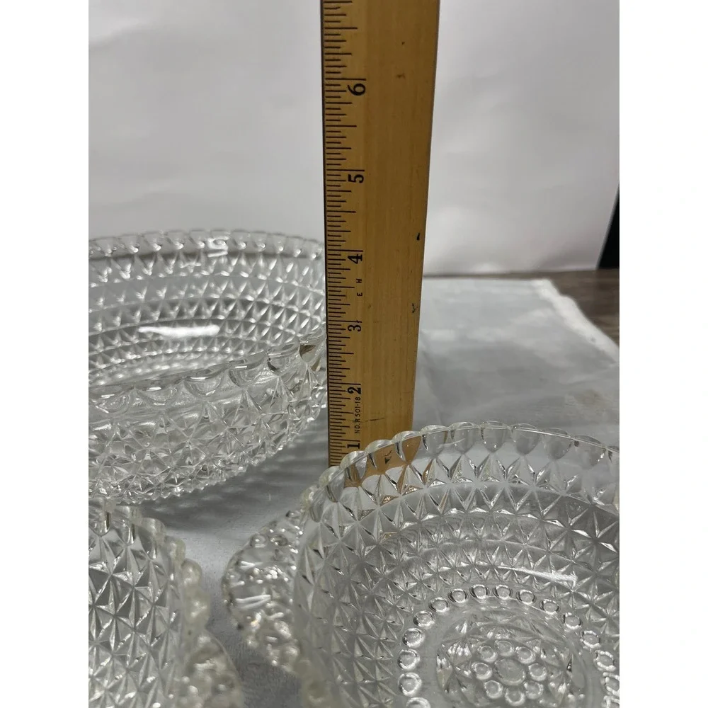 Imperial Glass Cape Cod Clear Diamond Point Handled Serving Bowl & 3 Berry Bowls